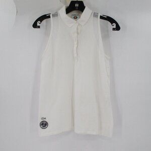 Lacoste Polo Shirt Womens 38 Roland Garros Tennis Cotton Sleeveless Mesh White